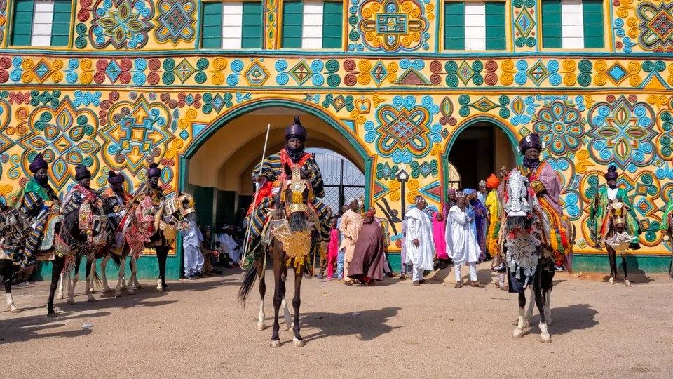 Horsemen at the gate of the Emir of Zazzau's palace, Zaria